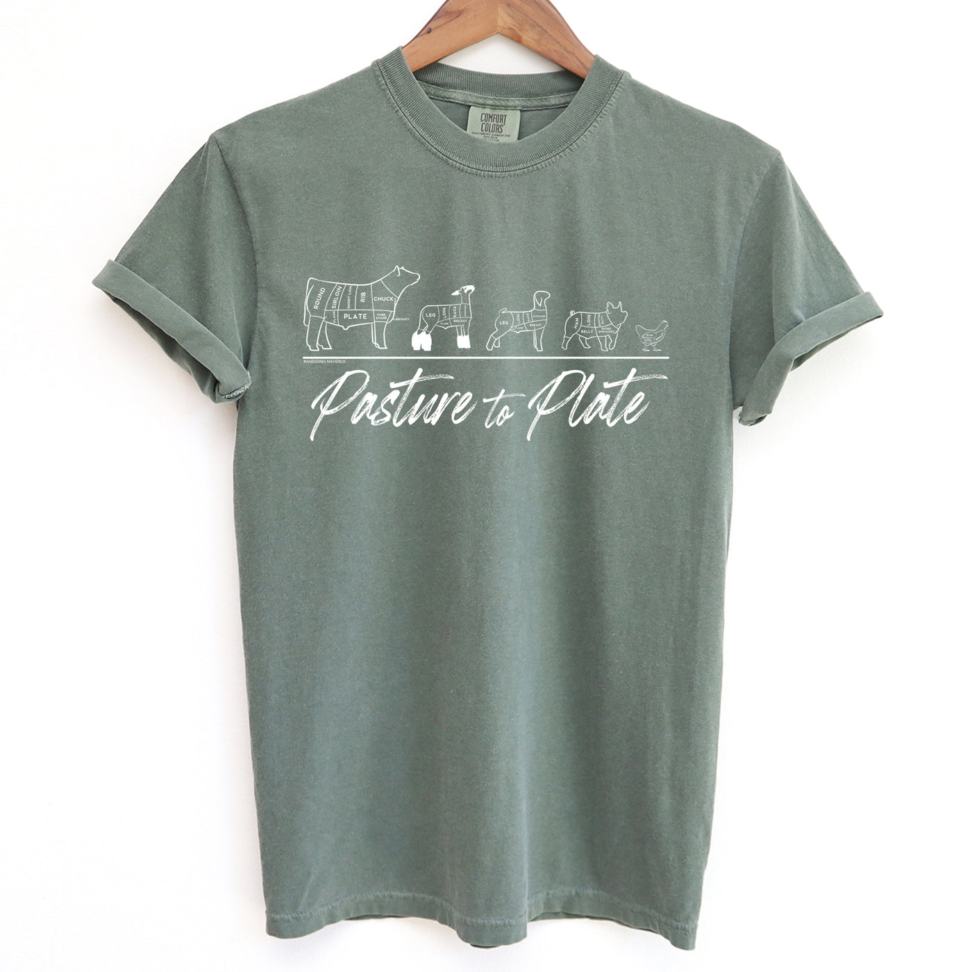 Pasture To Plate - White Ink ComfortWash/ComfortColor T-Shirt (S-4XL) - Multiple Colors!
