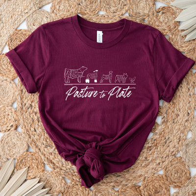 Pasture To Plate - White Ink T-Shirt (XS-4XL) - Multiple Colors!