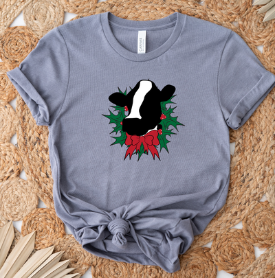 Dairy Cow Christmas Wreath T-Shirt (XS-4XL) - Multiple Colors!