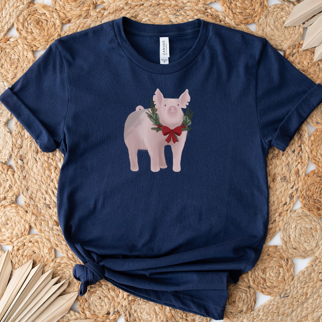 Pig Christmas Wreath T-Shirt (XS-4XL) - Multiple Colors!