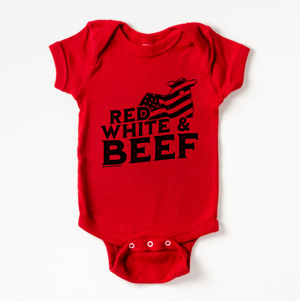 Red White & Beef Black Ink One Piece/T-Shirt (Newborn - Youth XL) - Multiple Colors!