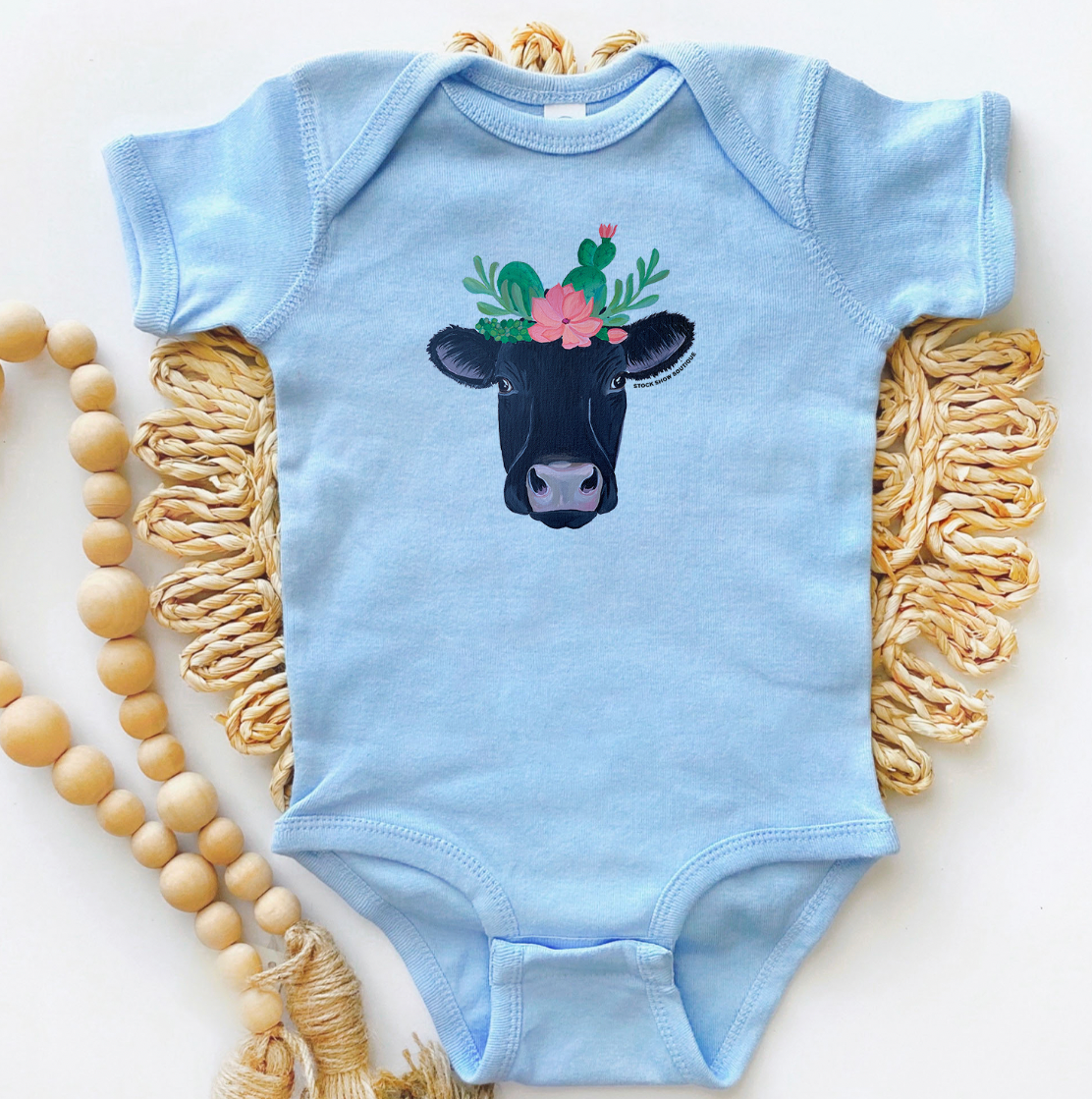 Black Cow Flower One Piece/T-Shirt (Newborn - Youth XL) - Multiple Colors!