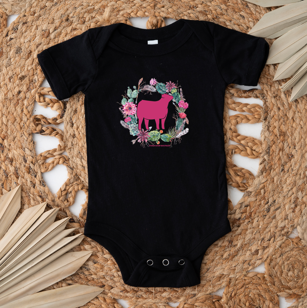 Heifer Cactus Wreath One Piece/T-Shirt (Newborn - Youth XL) - Multiple Colors!