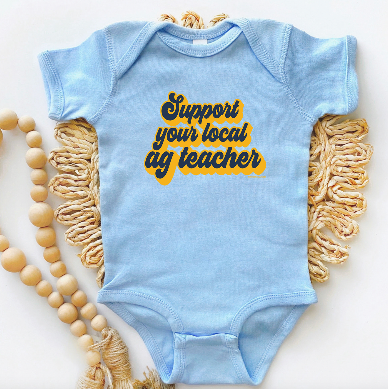 Retro Support Your Local Ag Teacher Navy & Gold One Piece/T-Shirt (Newborn - Youth XL) - Multiple Colors!