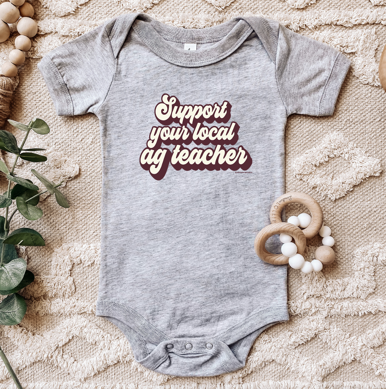 Retro Support Your Local Ag Teacher Maroon One Piece/T-Shirt (Newborn - Youth XL) - Multiple Colors!