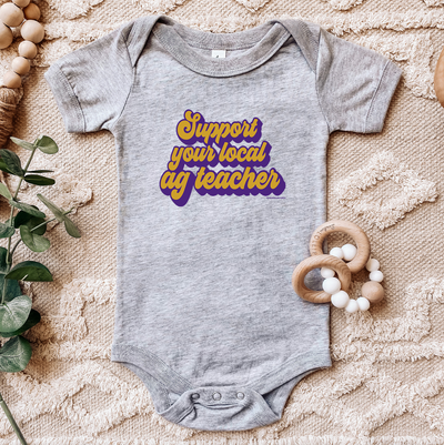 Retro Support Your Local Ag Teacher Purple & Gold One Piece/T-Shirt (Newborn - Youth XL) - Multiple Colors!