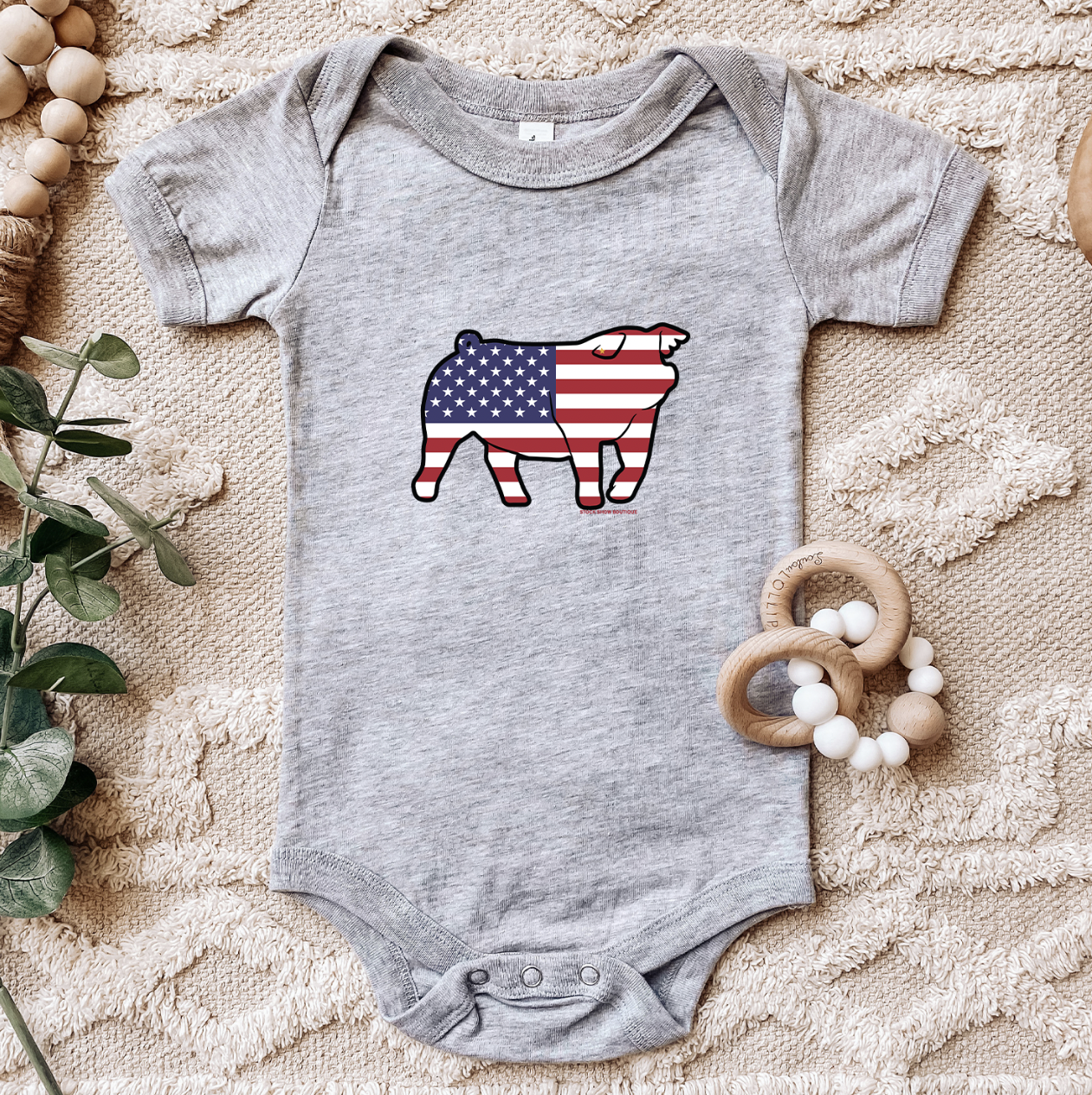 Patriotic Pig Down Ear One Piece/T-Shirt (Newborn - Youth XL) - Multiple Colors!