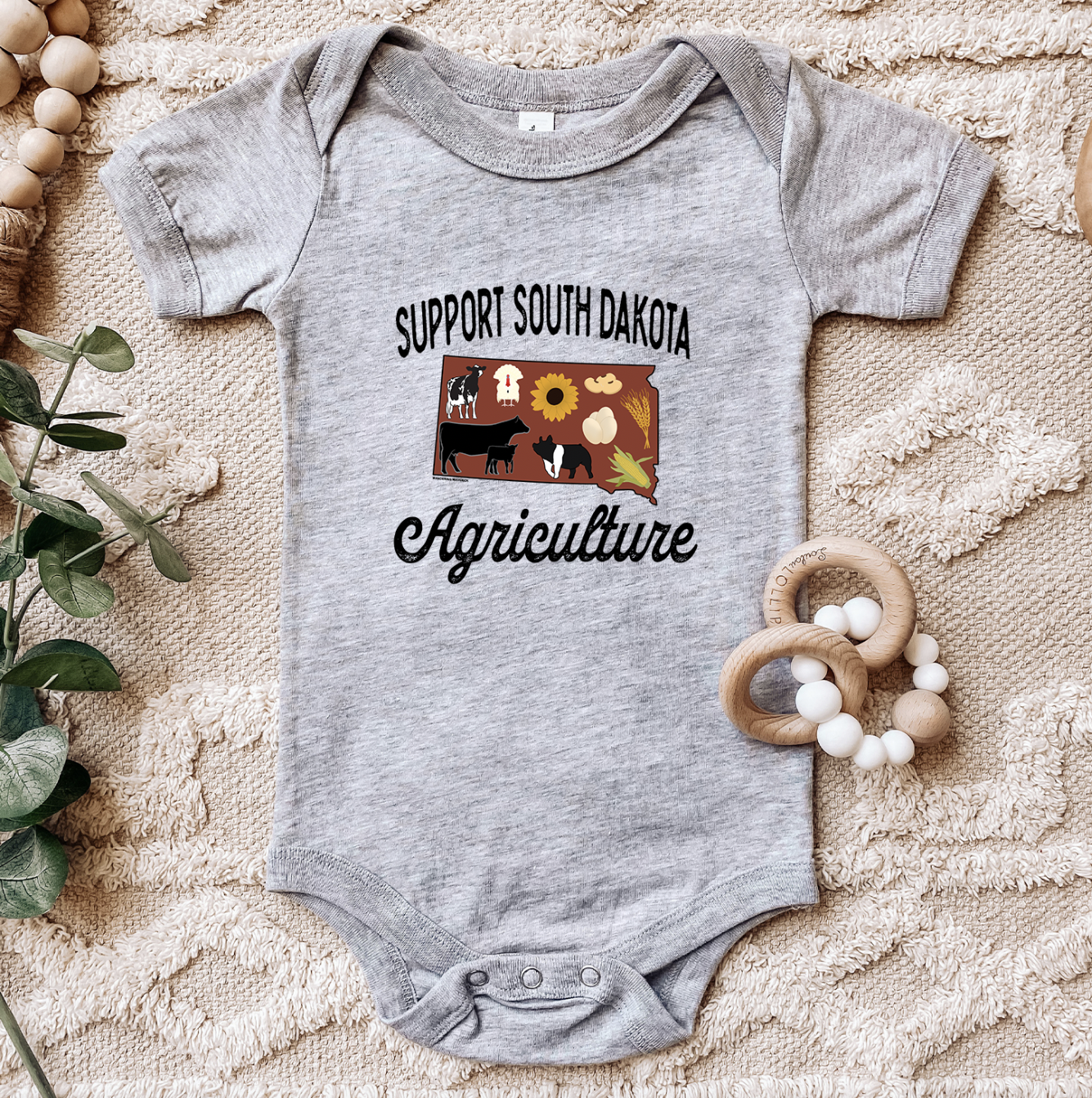Support South Dakota Agriculture One Piece/T-Shirt (Newborn - Youth XL) - Multiple Colors!