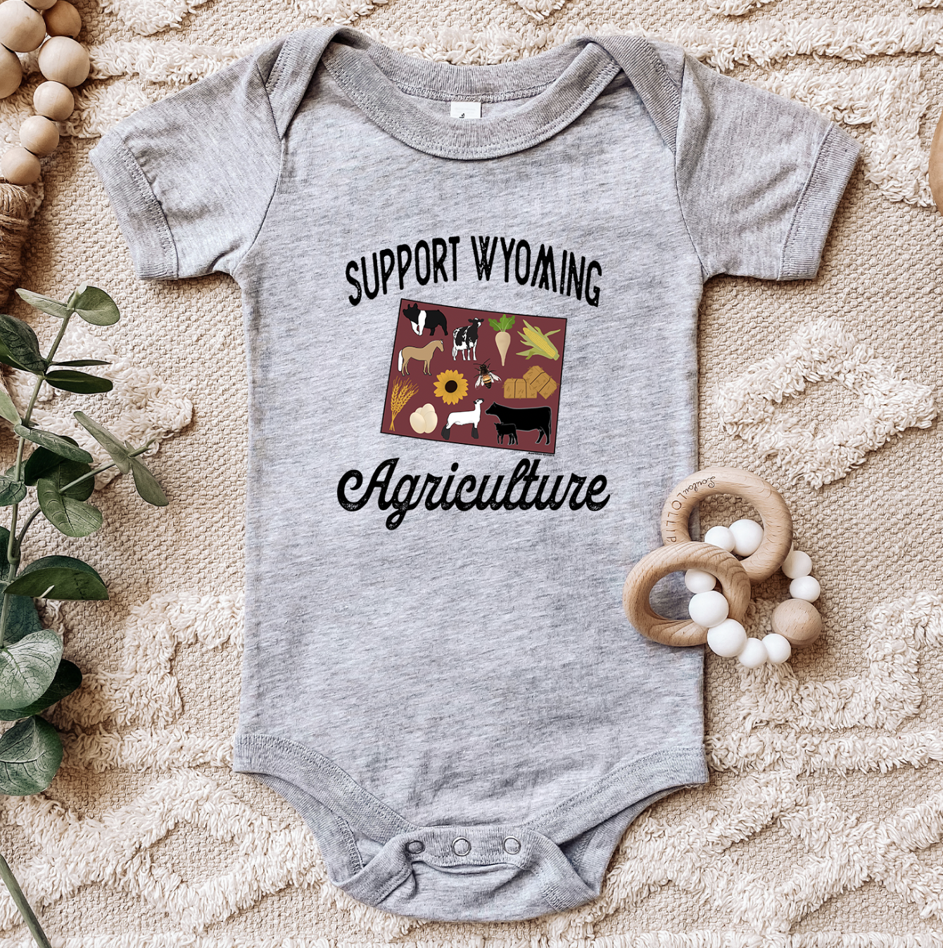 Support Wyoming Agriculture One Piece/T-Shirt (Newborn - Youth XL) - Multiple Colors!