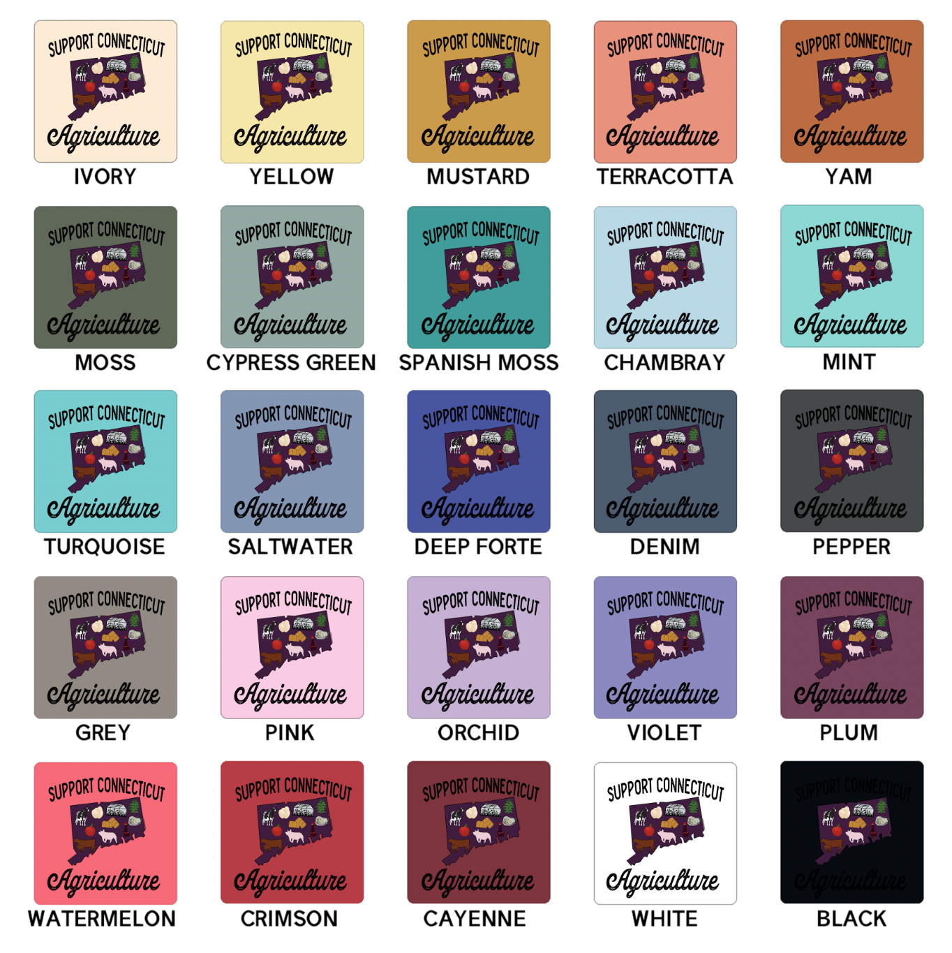 Support Connecticut Agriculture ComfortWash/ComfortColor T-Shirt (S-4XL) - Multiple Colors!