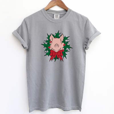 Pig Christmas Wreath ComfortWash/ComfortColor T-Shirt (S-4XL) - Multiple Colors!