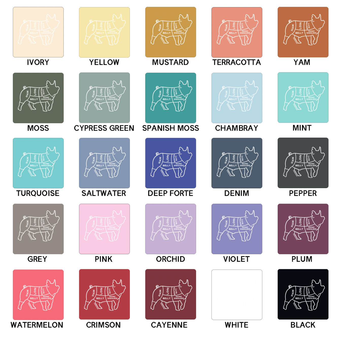 Pork Cuts White Ink ComfortWash/ComfortColor T-Shirt (S-4XL) - Multiple Colors!