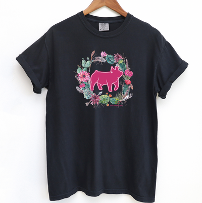 Pig Cactus Wreath ComfortWash/ComfortColor T-Shirt (S-4XL) - Multiple Colors!