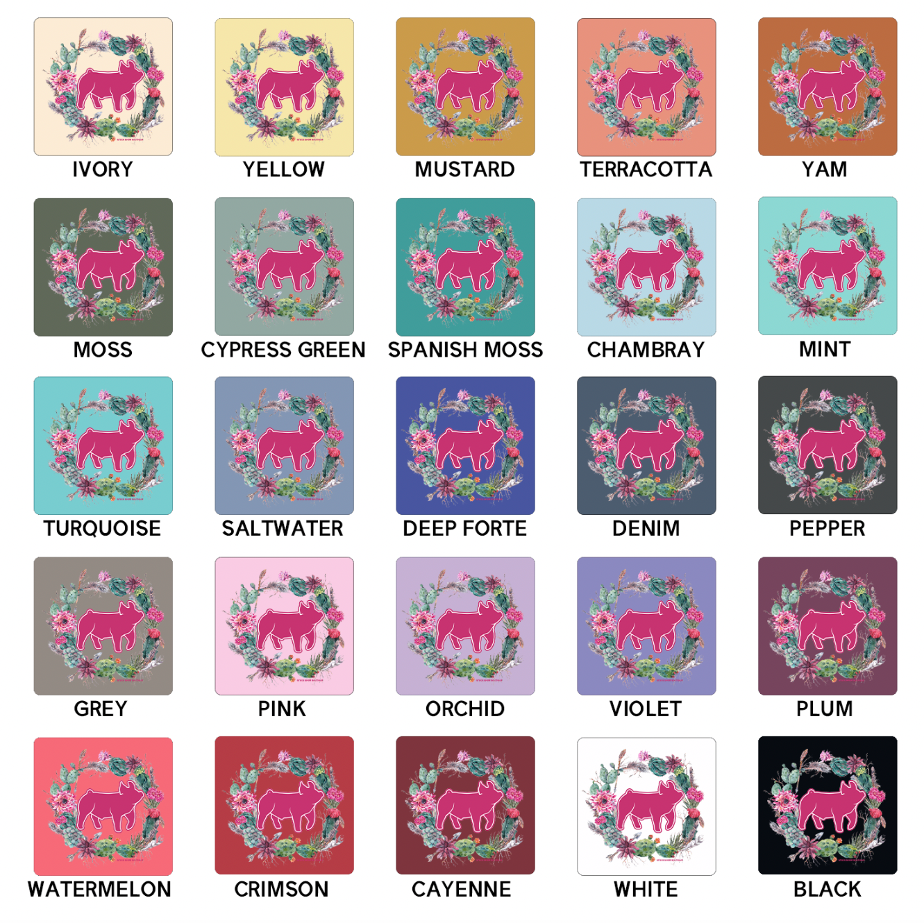 Pig Cactus Wreath ComfortWash/ComfortColor T-Shirt (S-4XL) - Multiple Colors!