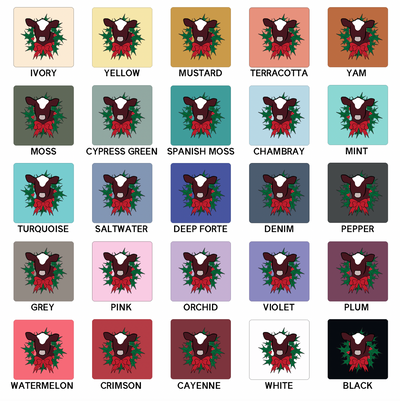 Shorthorn Christmas Wreath ComfortWash/ComfortColor T-Shirt (S-4XL) - Multiple Colors!