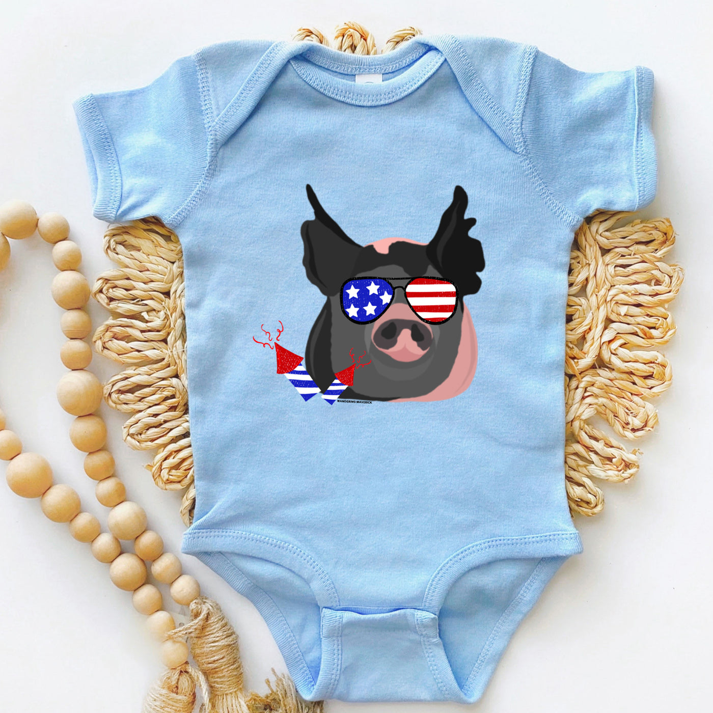 Red, White & Blue Pig One Piece/T-Shirt (Newborn - Youth XL) - Multiple Colors!